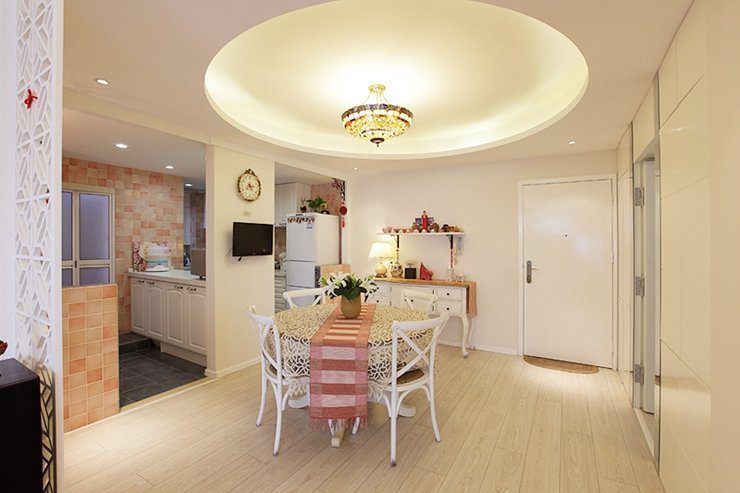 大气时尚现代混搭餐厅圆形吊顶设计图 - 效果图