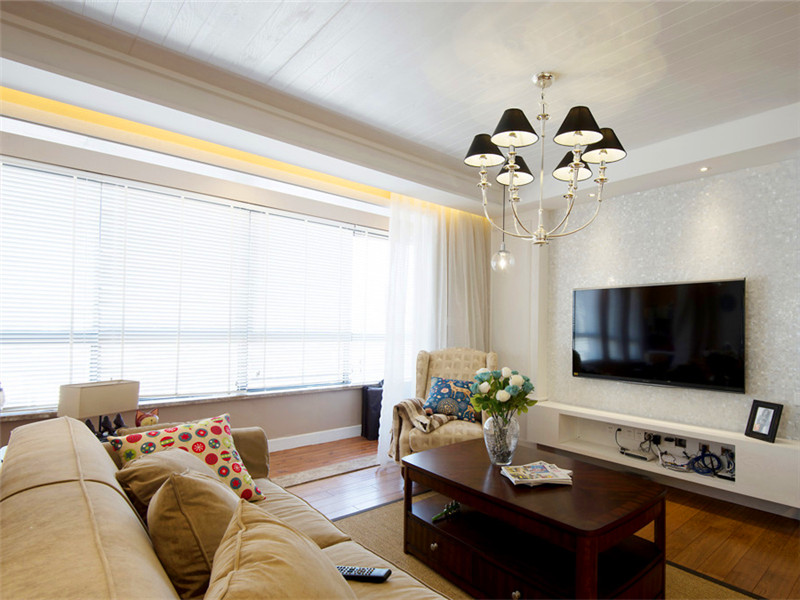 现代美式简约客厅电视背景墙设计 - 效果图