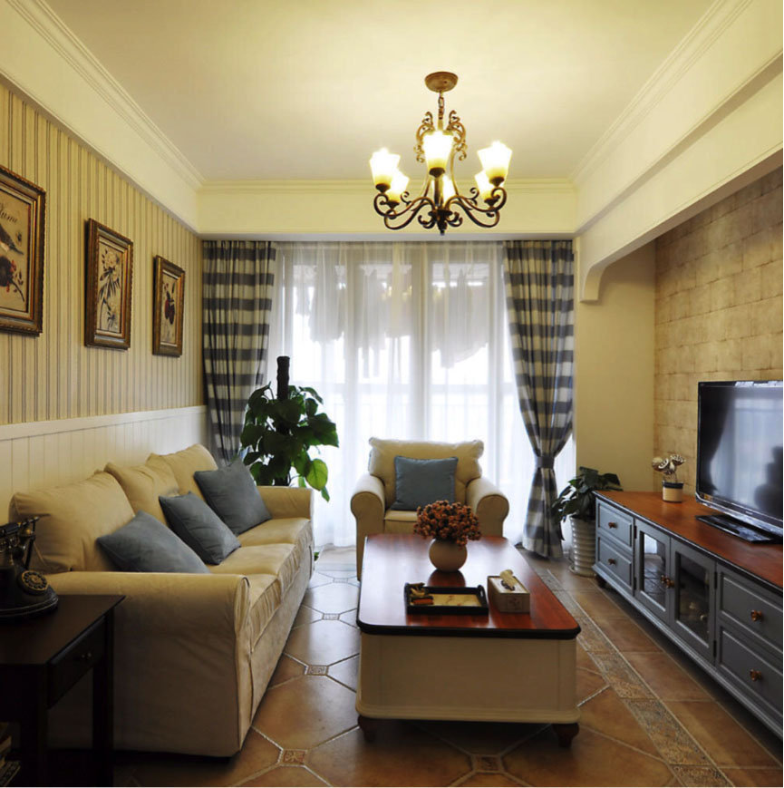 竖纹背景墙客厅沙发效果图