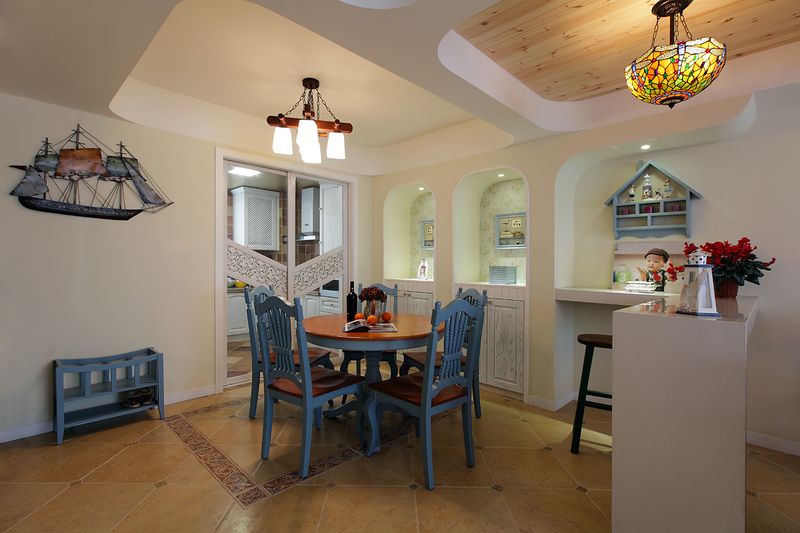 蓝色清新地中海风格复式餐厅设计装潢案例图 - 效果图