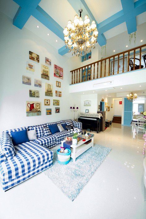 蓝色地中海风格客厅设计效果图