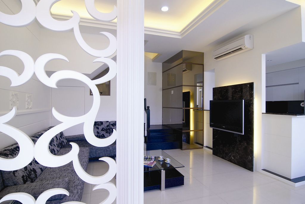 黑白简约客厅电视背景墙装饰图 - 效果图