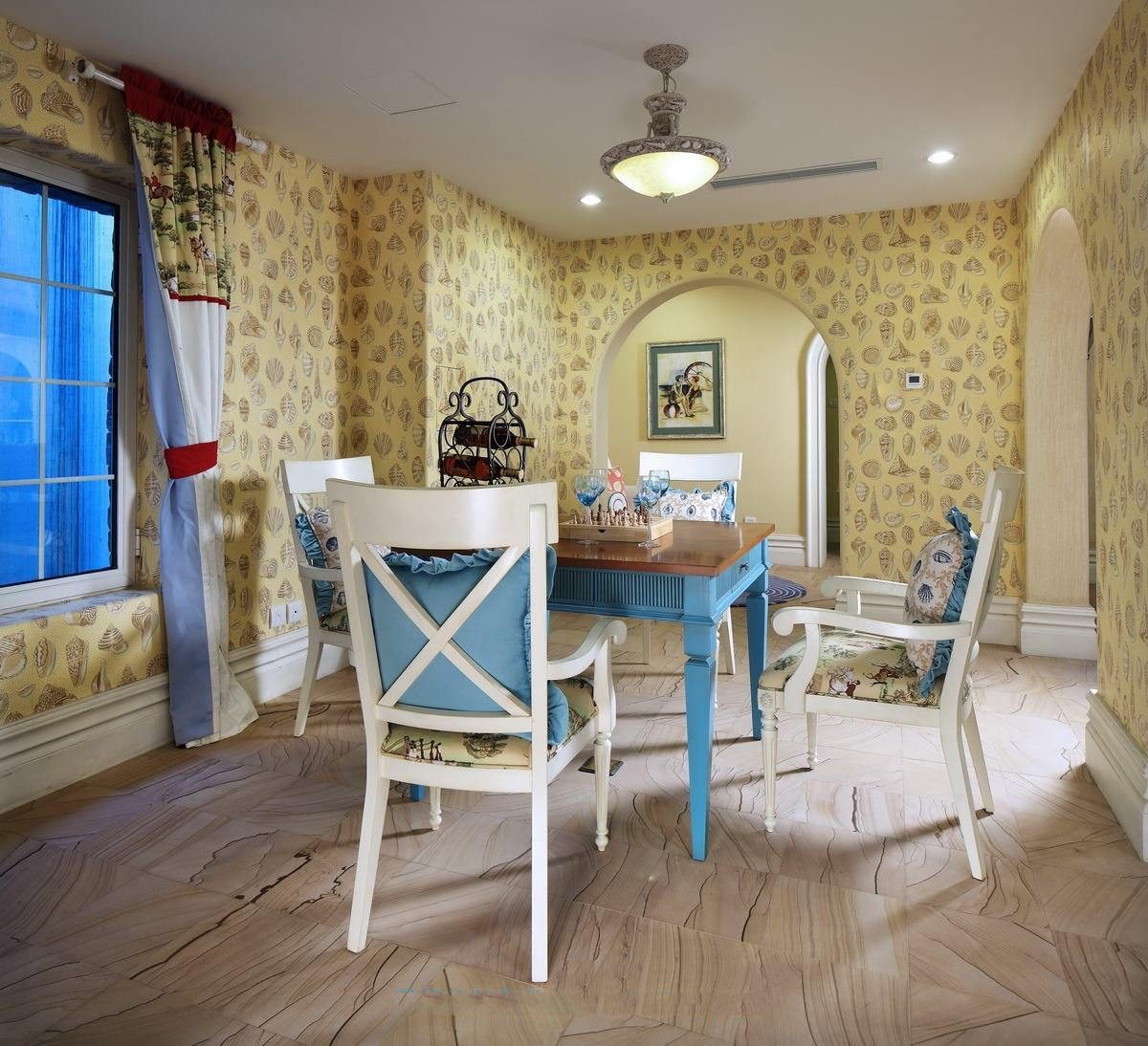 浪漫自然地中海风格餐厅拱门隔断设计效果图