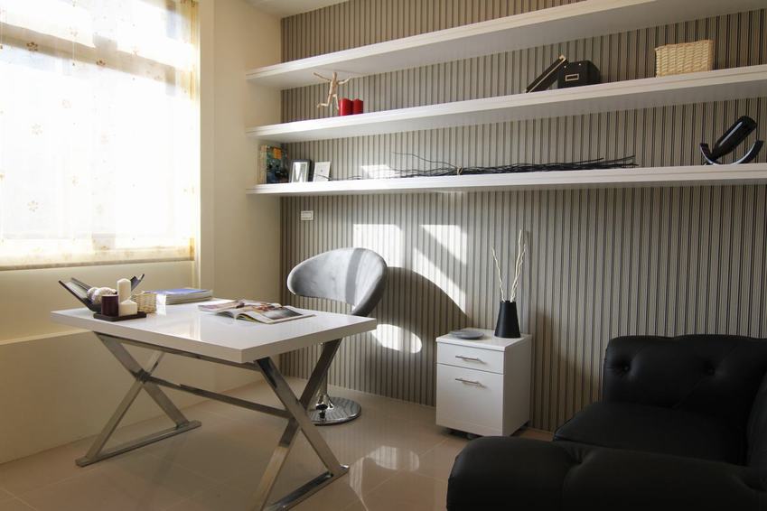 现代简约书房墙面置物架设计 - 效果图