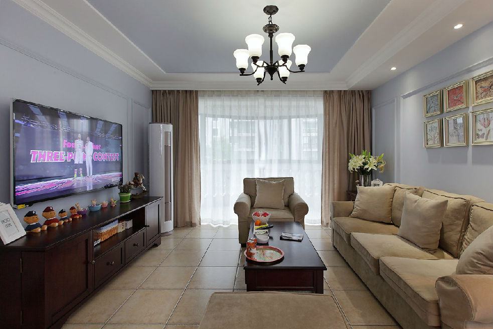 古朴乡村田园客厅窗帘装饰效果图