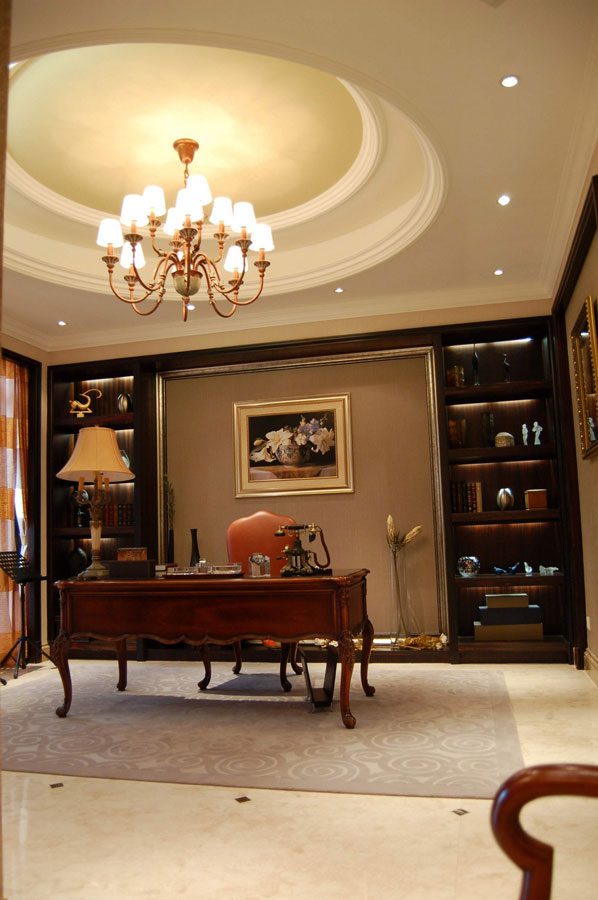 低奢温馨欧式书房圆形吊顶欣赏图 - 效果图
