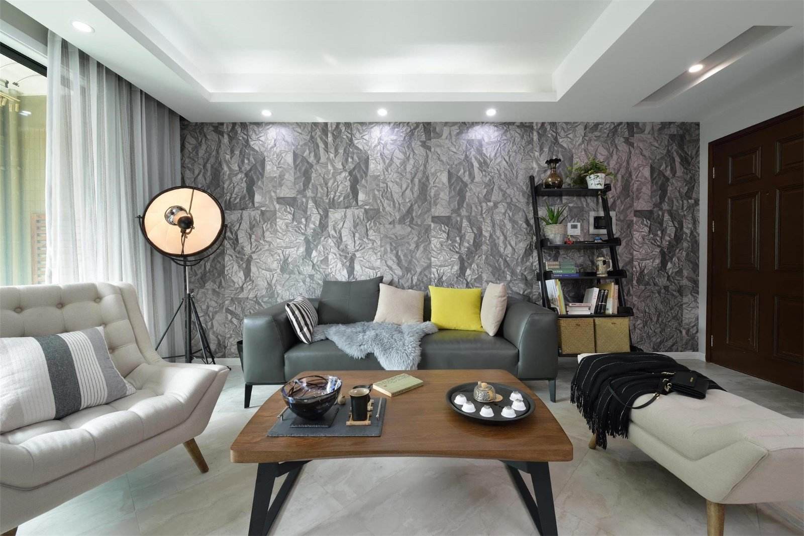 现代文艺混搭客厅沙发背景墙设计 - 效果图