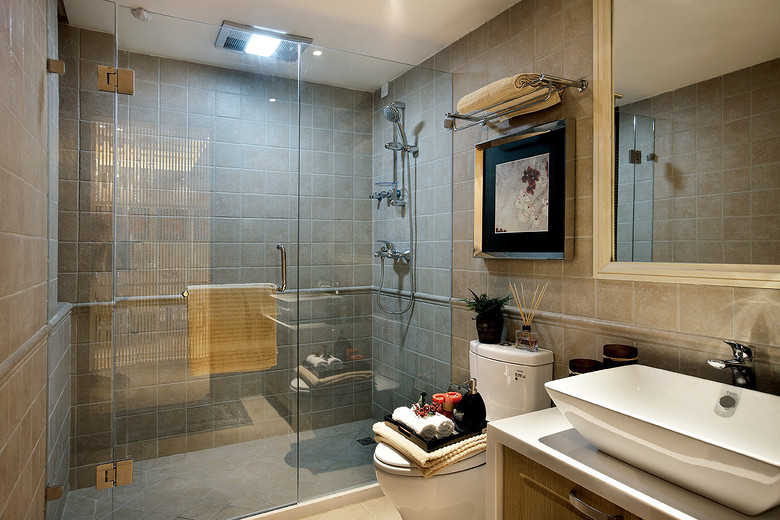 简约新中式混搭洗手间淋浴房效果图