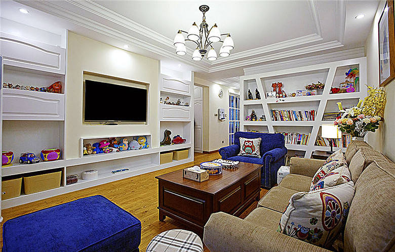 简洁明快美式二居客厅软装搭配效果图