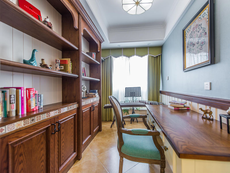 怀旧美式乡村书房装饰设计图 - 效果图