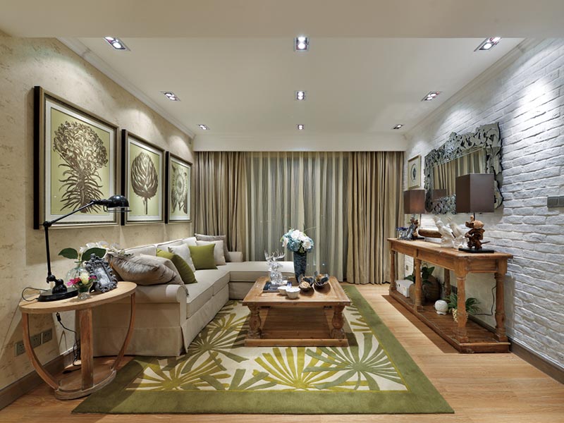 高雅清爽田园三居装潢设计效果图