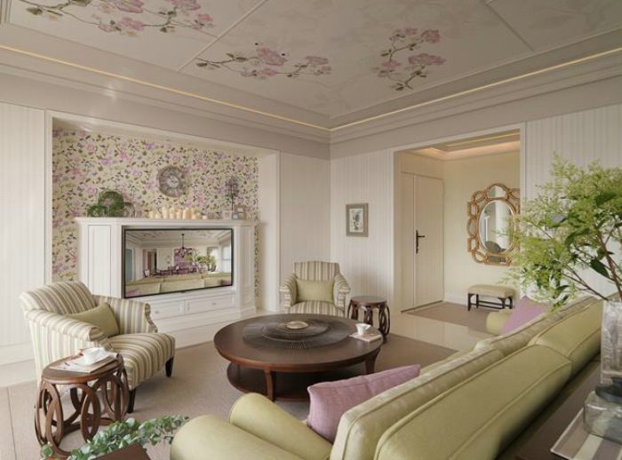 法式田园风格三居客厅电视背景墙装饰效果图