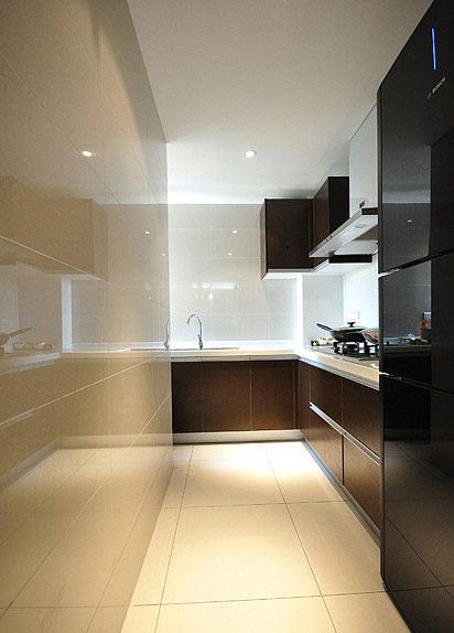 清新宜家设计风格婚房U型厨房大理石背景墙装饰图 - 效果图