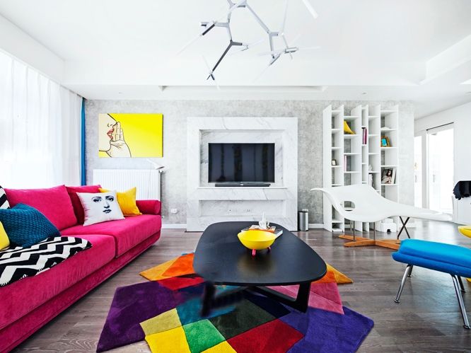 彩色碰撞波普现代混搭风客厅效果图