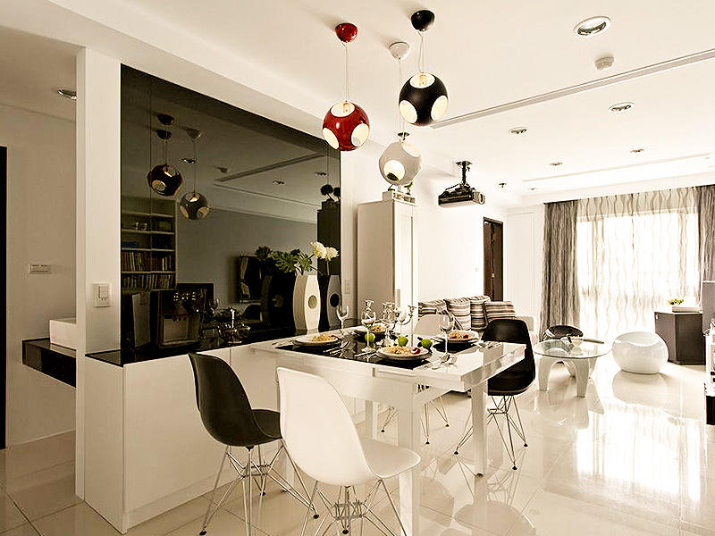 黑白简约风餐厅镜面隔断 - 效果图