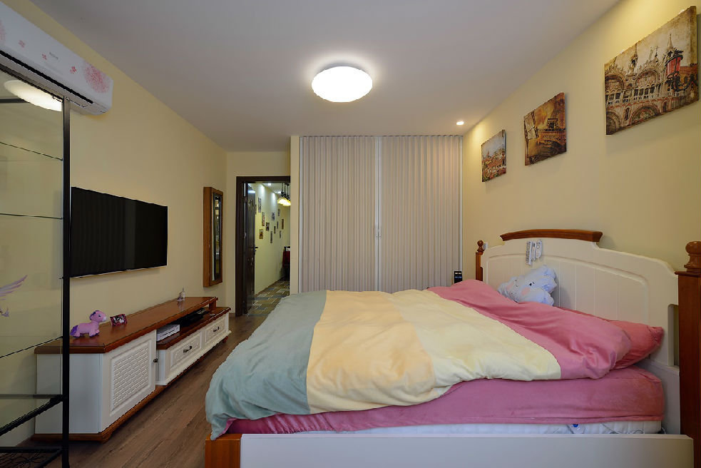 清新美式田园风格卧室石膏吊顶设计 - 效果图