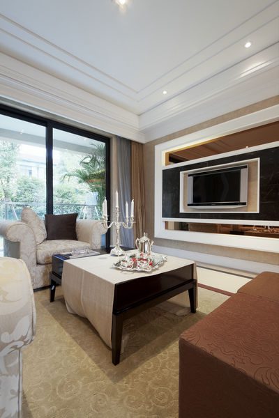 时尚现代精致客厅落地窗设计 - 效果图