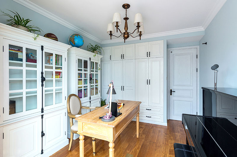 美式田园书房实木书桌设计 - 效果图