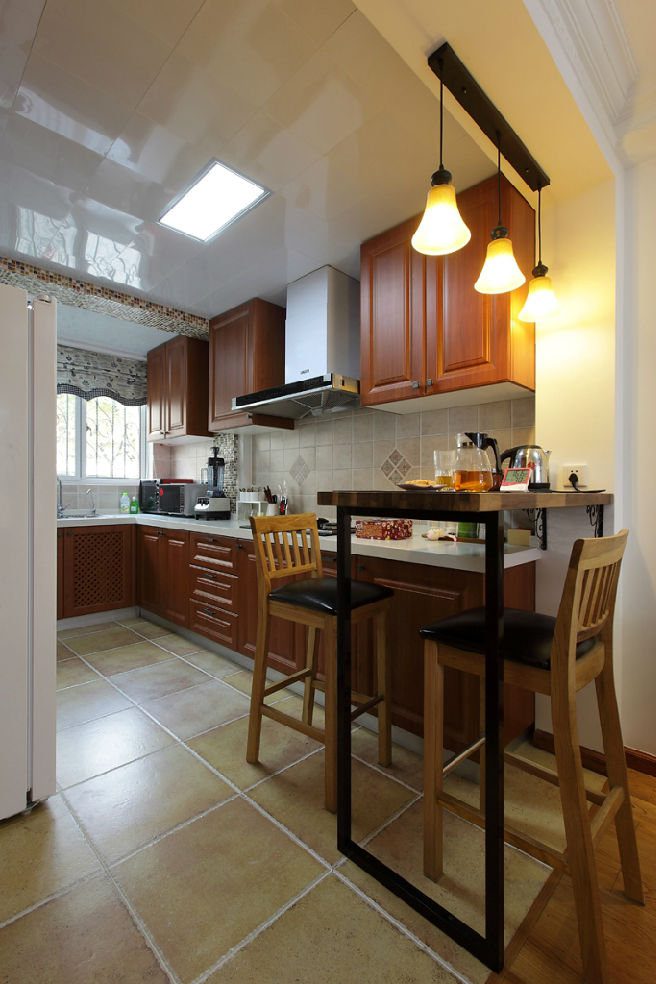 现代美式风格厨房砖砌橱柜装饰 - 效果图