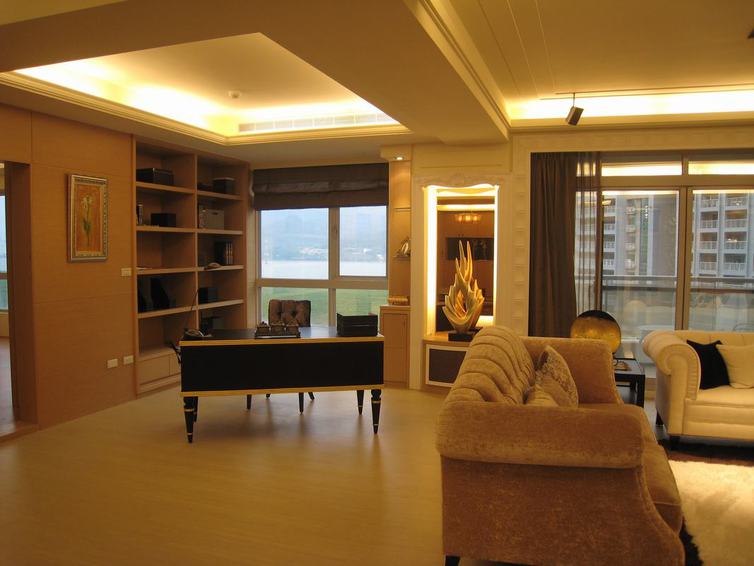 混搭开放式书房落地窗设计 - 效果图