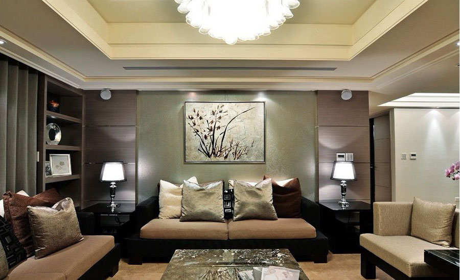 深色系中西混搭客厅沙发背景墙效果图