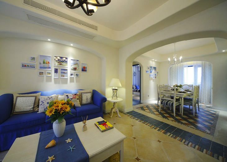 蓝色地中海风格家居隔断图 - 效果图