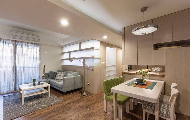 现代风格优雅原木二居室客厅餐厅一体设计图片 - 效果图