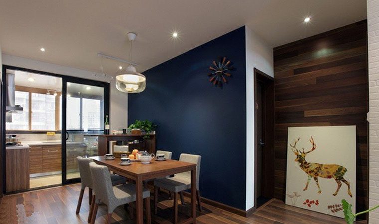 沉韵舒适现代餐厅深蓝色背景墙装饰 - 效果图