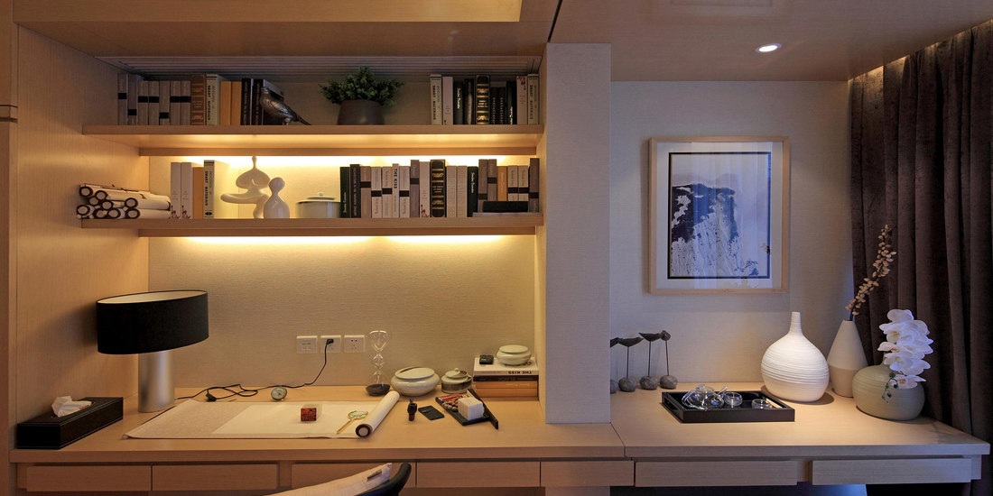 禅风简中式三居室书房书架设计效果图