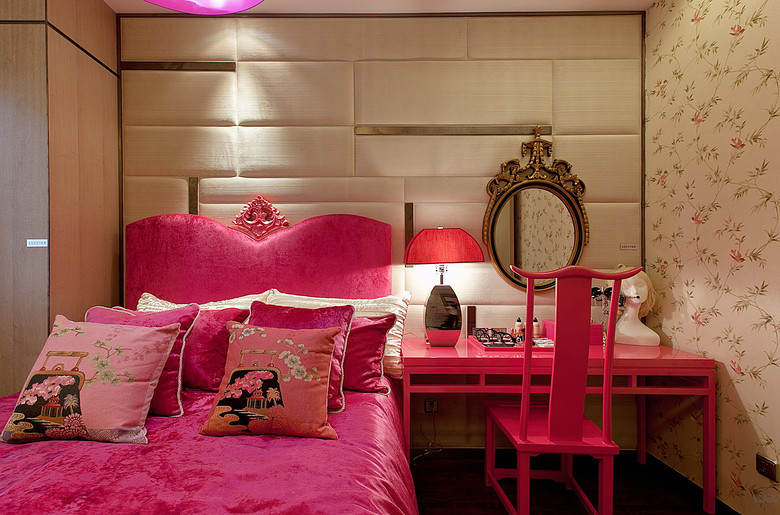 枚红色现代中式风格儿童房装饰案例图 - 效果图