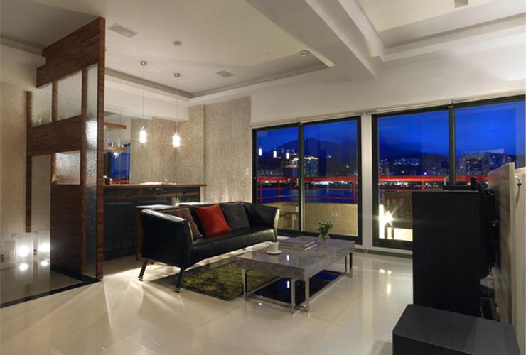 时尚混搭现代客厅落地窗设计装修效果图