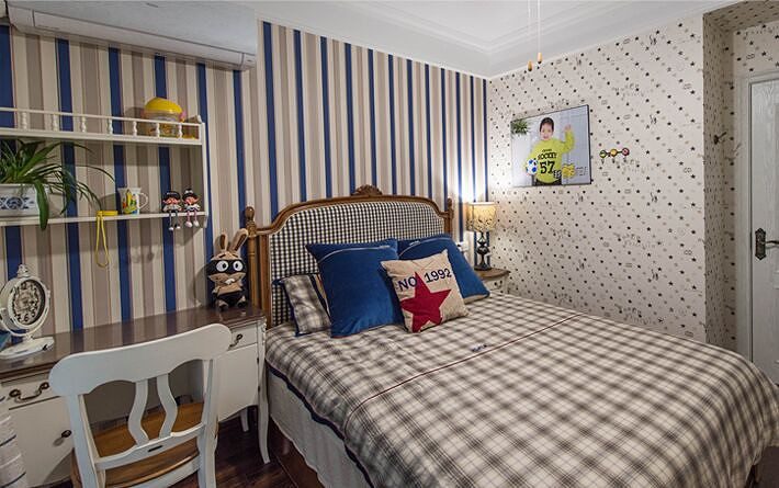 格子田园风儿童房壁纸效果图
