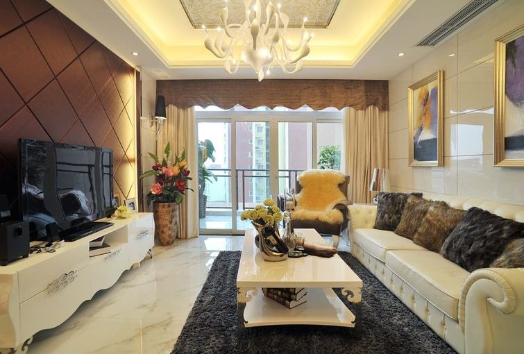 现代复古风格混搭客厅电视背景墙效果图