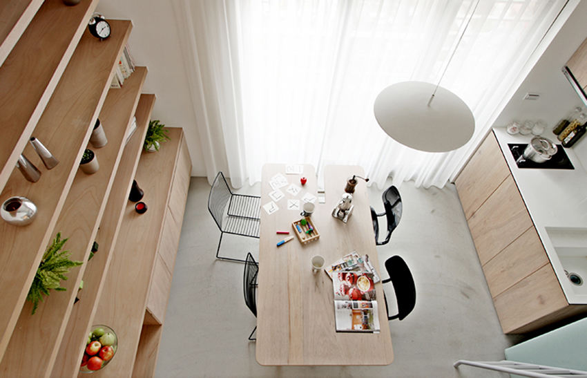原木简约北欧餐厨房装修俯视效果图