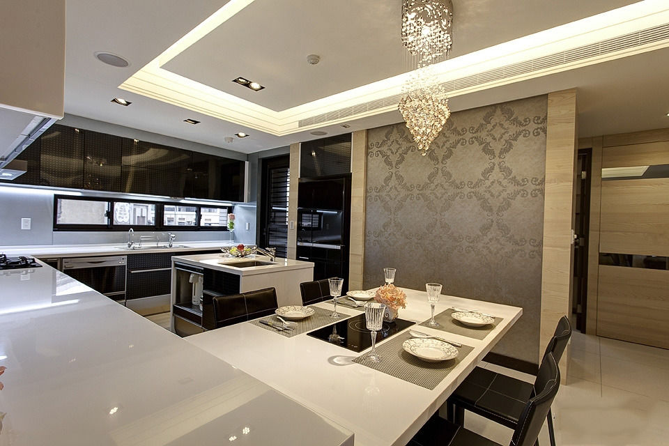 黑白时尚简约餐厅吊灯装饰效果图