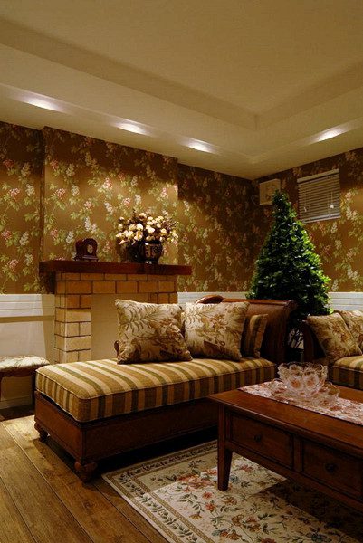 复古美式田园客厅背景墙效果图