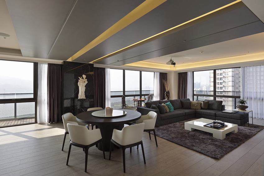 最新现代公寓 餐客厅一体效果图