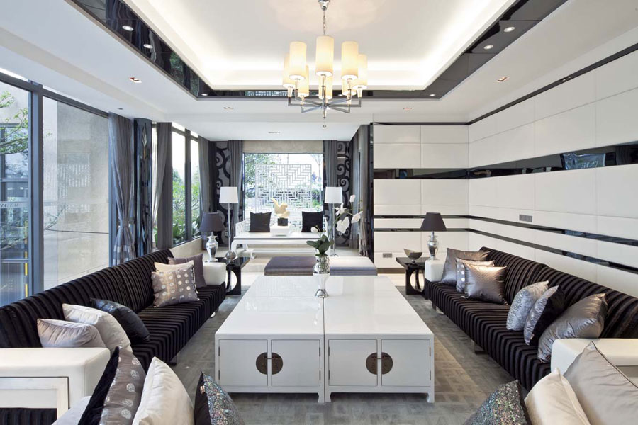 时尚舒适摩登中式风格别墅客厅设计装修图 - 效果图