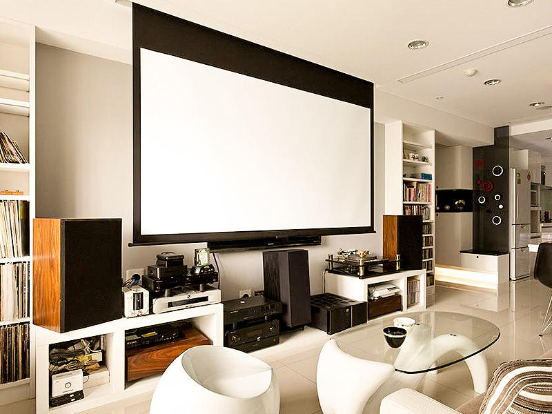 简约黑白时尚家庭影院影视墙设计 - 效果图
