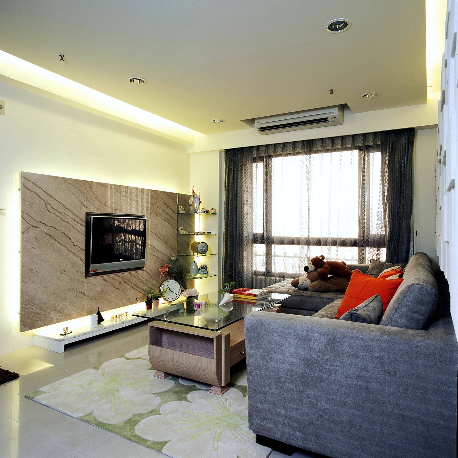 现代简约客厅微晶石电视背景墙图片 - 效果图