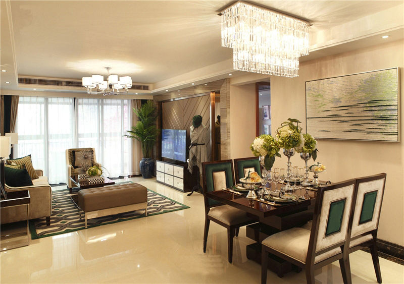 低奢现代波普风客餐厅一体背景墙装饰 - 效果图