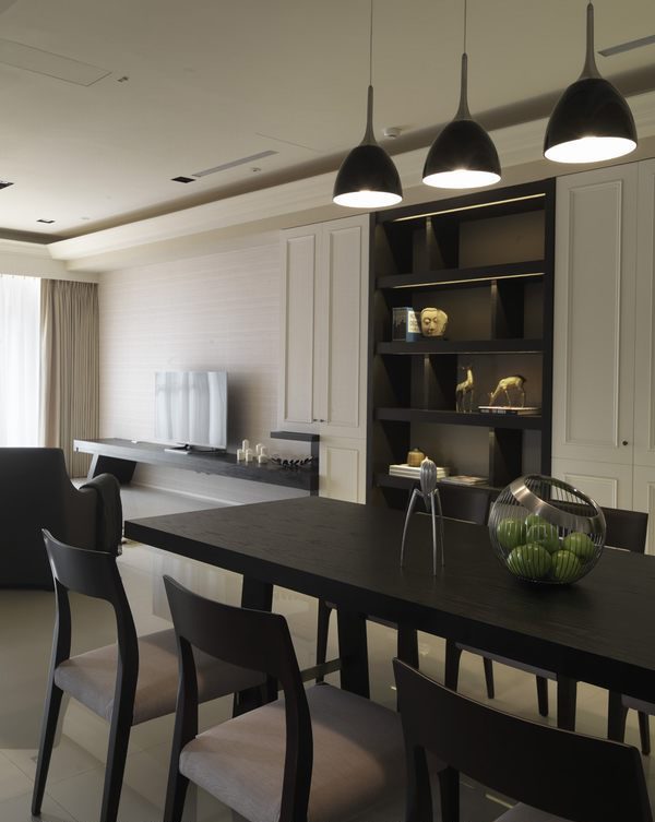 摩登时尚简约餐厅黑色餐桌装饰 - 效果图