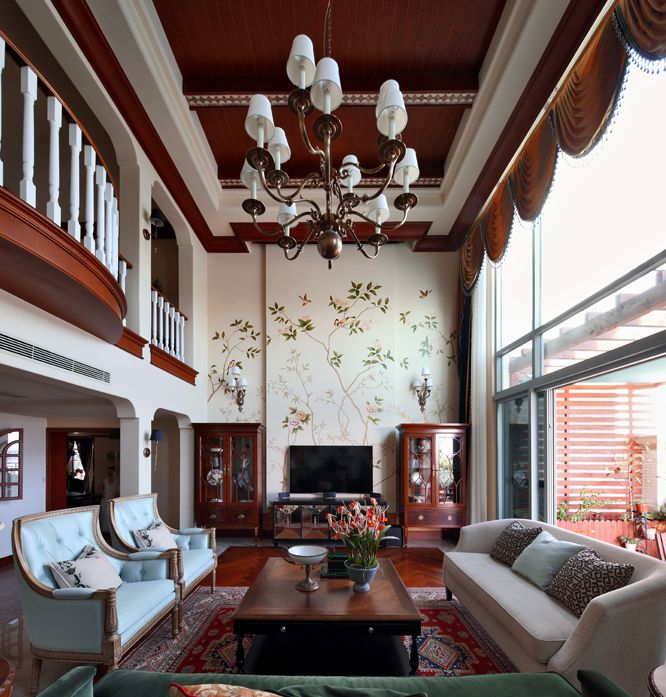 别墅客厅美式乡村风装修效果图