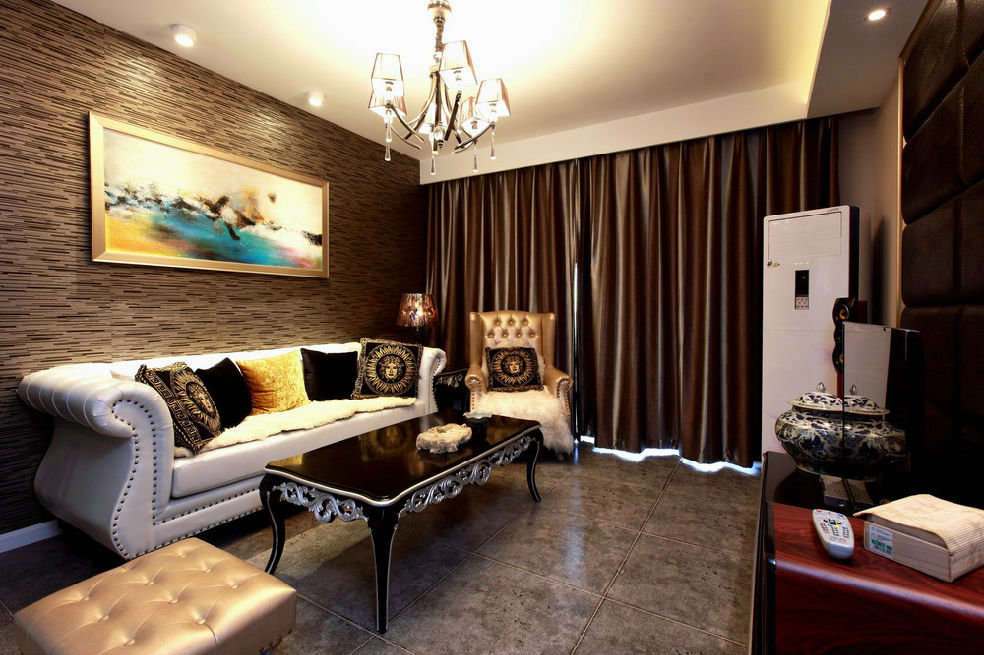 新古典混搭客厅沙发马赛克背景墙案例欣赏图 - 效果图