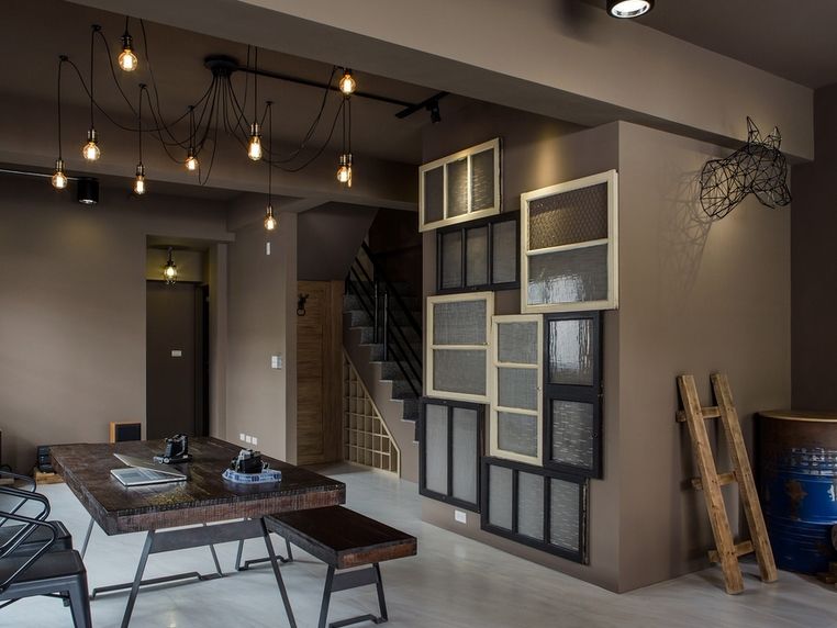 混搭loft工业风餐厅楼梯创意背景墙装饰 - 效果图