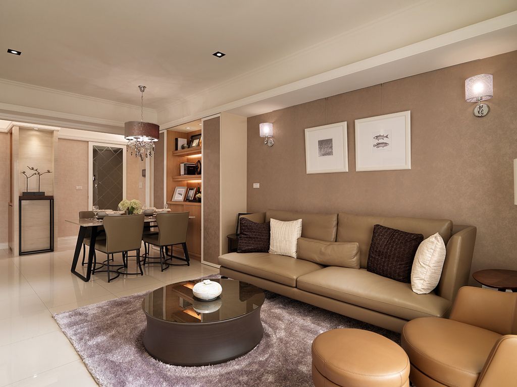 简约设计现代客餐厅一体家装案例图 - 效果图