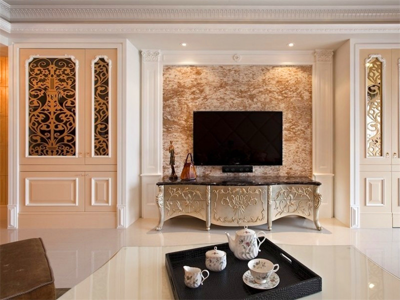 复古低奢欧式电视背景墙装饰效果图