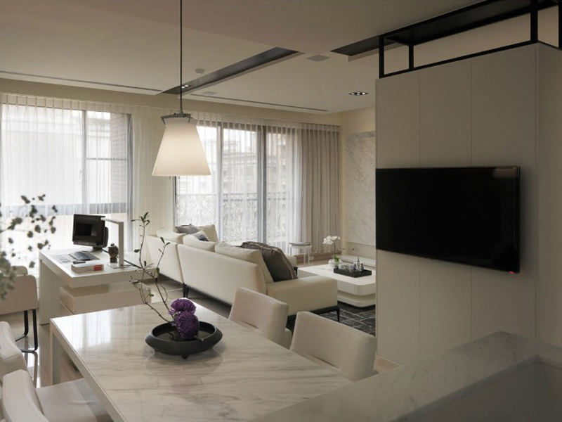 时尚简约风格客餐厅一体装饰案例图 - 效果图