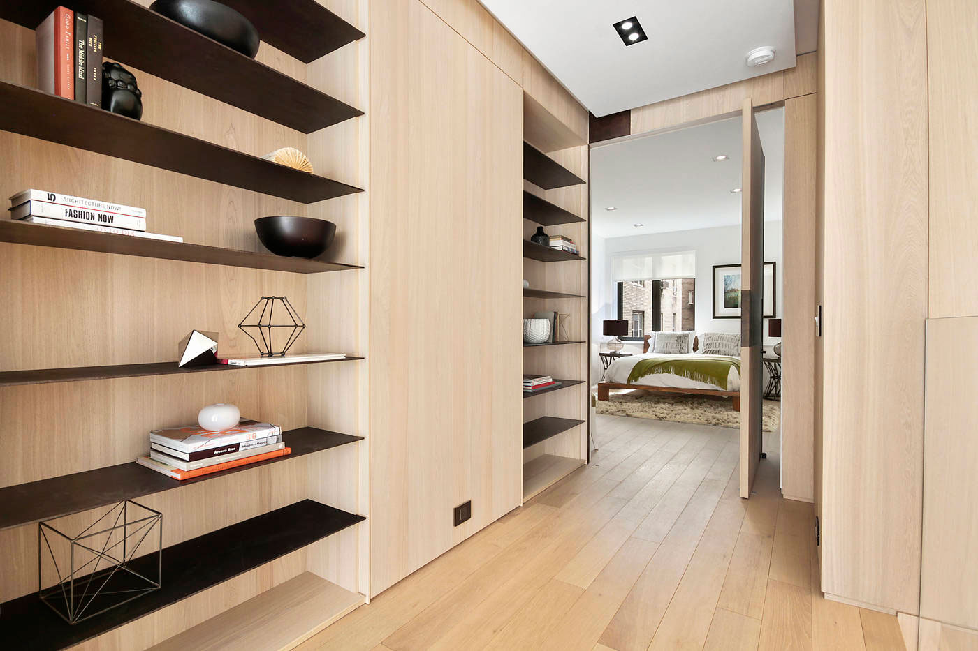 宜家过道实木书架效果图