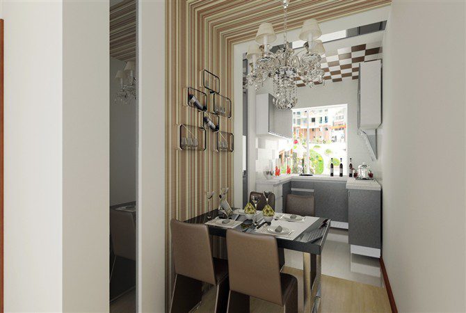 现代简约餐厅条纹背景墙设计 - 效果图